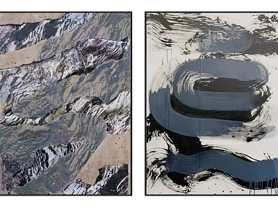Abstract Art Paintings With Textured Landscapes Curved Brush Strokes And Gray White Black Tones 3d model
