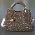 Dark Brown Leather Handbag With Golden Hardware White Pattern And Removable Shoulder Strap 3d model