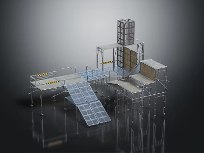Industrial Scaffolding Structure With Platforms Stairs Safety Rails And Frames 3d model