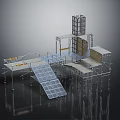 Industrial Scaffolding Structure With Platforms Stairs Safety Rails And Frames