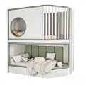 Modern Bunk Bed Design With Circular Window Green Cushions And Soft Blanket