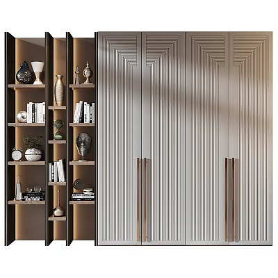 Modern Decorative Cabinet With Shelves Displaying Vases Books And Sculptures 3d model