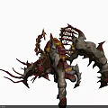 Menacing Hybrid Monster With Red Gray Body Multiple Limbs Spikes Tentacles And Yellow Glowing Parts