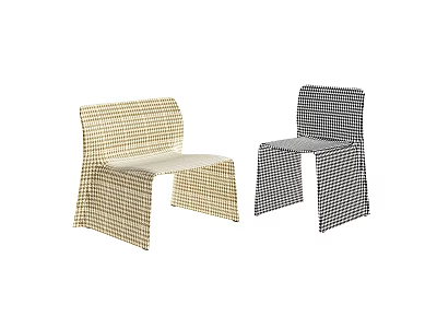 Modern Leisure Chairs with Yellow and Black White Checkered Fabric Pattern Design 3d model