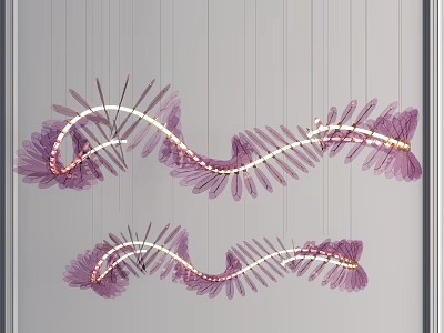 Purple Irregular Shaped Chandelier Featuring Curved Petal Design And Illuminated Light Strips 3d model