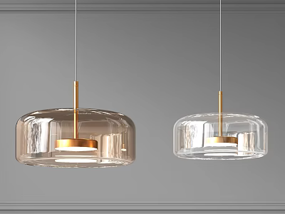 Two Modern Hanging Pendant Lights With Glass Shade And Golden Metal Accents 3d model
