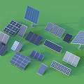 Various Solar Panels in Different Shapes and Sizes on Green Background