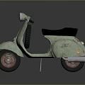 Vintage Light Green Scooter With Rusted Body Black Seat And Red Wheels