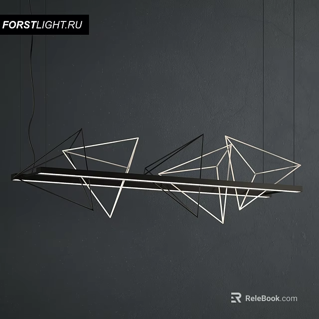 Modern Geometric Chandelier with Sleek Metal Frame and White Lines on Black Background 3d model 