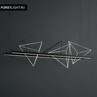 Modern Geometric Chandelier with Sleek Metal Frame and White Lines on Black Background 3d model