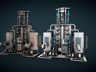 Detailed Mechanical Industrial Equipment With Complex Pipes And Metal Containers 3d model