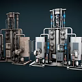 Detailed Mechanical Industrial Equipment With Complex Pipes And Metal Containers