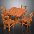 Rustic Wooden Dining Table Set With Four Chairs And Natural Wood Finish