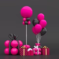 Inflatable Pink And Black Balloon Decorations With Festive Gift Boxes 3d model