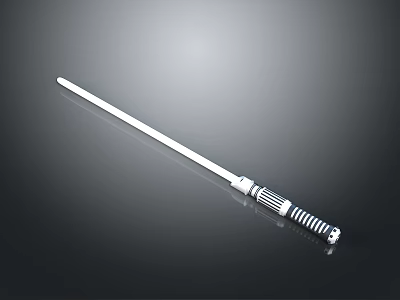 Sci Fi Lightsaber Weapon With White Blade And Silver Hilt On Dark Reflective Background 3d model