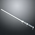 Sci Fi Lightsaber Weapon With White Blade And Silver Hilt On Dark Reflective Background
