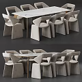 Elegant Modern Dining Table Set With White Marble Top And Upholstered Grey Chairs 3d model