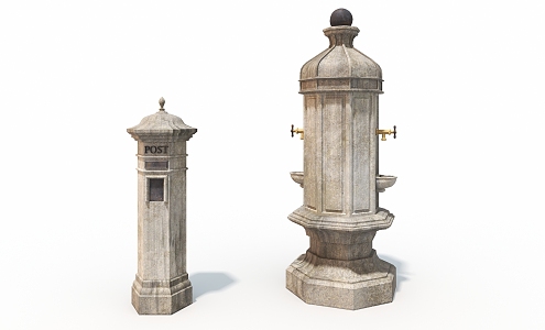 Mailbox retro water dispenser retro building public equipment 3d model