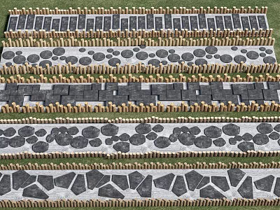 Chinese Style Ting Buyuan Road Wooden Pile Stone Road Wooden Pile Green Slab Road Landscape Garden Road 3d model