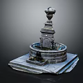 Decorative Stone Garden Fountain With Square Base Round Basin And Ornate Top