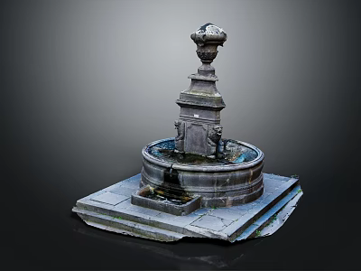 Decorative Stone Garden Fountain With Square Base Round Basin And Ornate Top 3d model