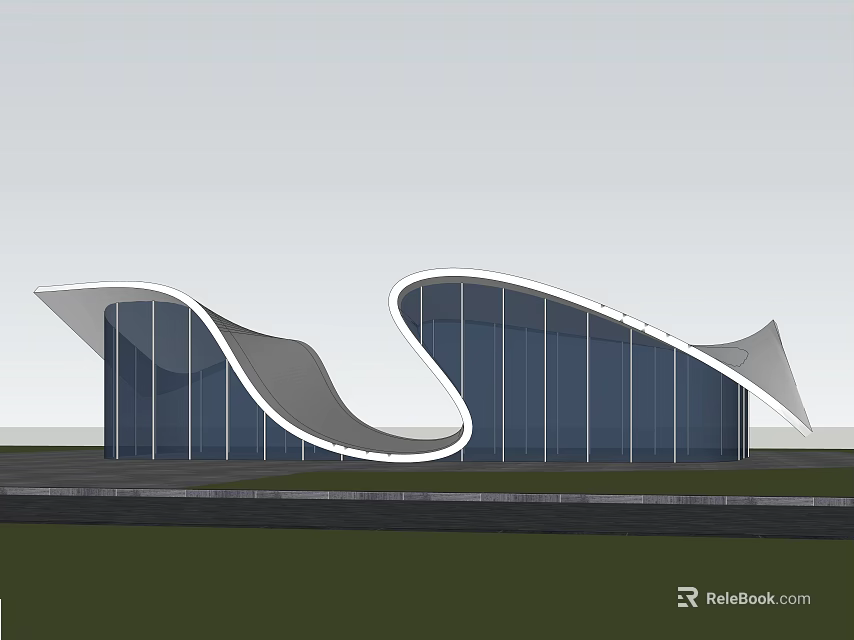 Modern Tourist Center Exterior Featuring Wavy Roof And Large Glass Windows 3d model 