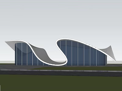 Modern Tourist Center Exterior Featuring Wavy Roof And Large Glass Windows 3d model