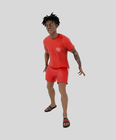 Man In Red T Shirt And Shorts With Tattoo Standing In Slippers 3d model Man In Red T Shirt And Shorts With Tattoo Standing In Slippers 3d model
