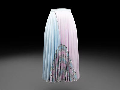 Elegant Pleated Skirt With Blue Pink Gradient And Bottom Pattern Design 3d model