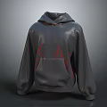 Gray Hoodie With Red Flame Design On Sleeves And Front Pocket