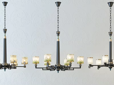Three Chandeliers with Black Metal Frames and Light Colored Decorative Glass Shades for Interior Decoration 3d model