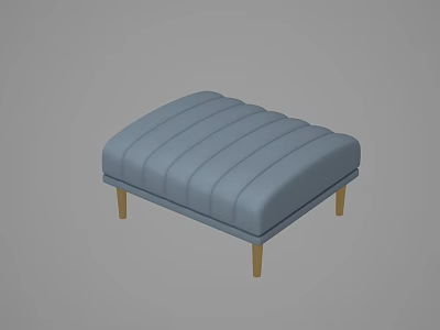 Modern Blue Upholstered Ottoman With Striped Design And Wooden Legs 3d model