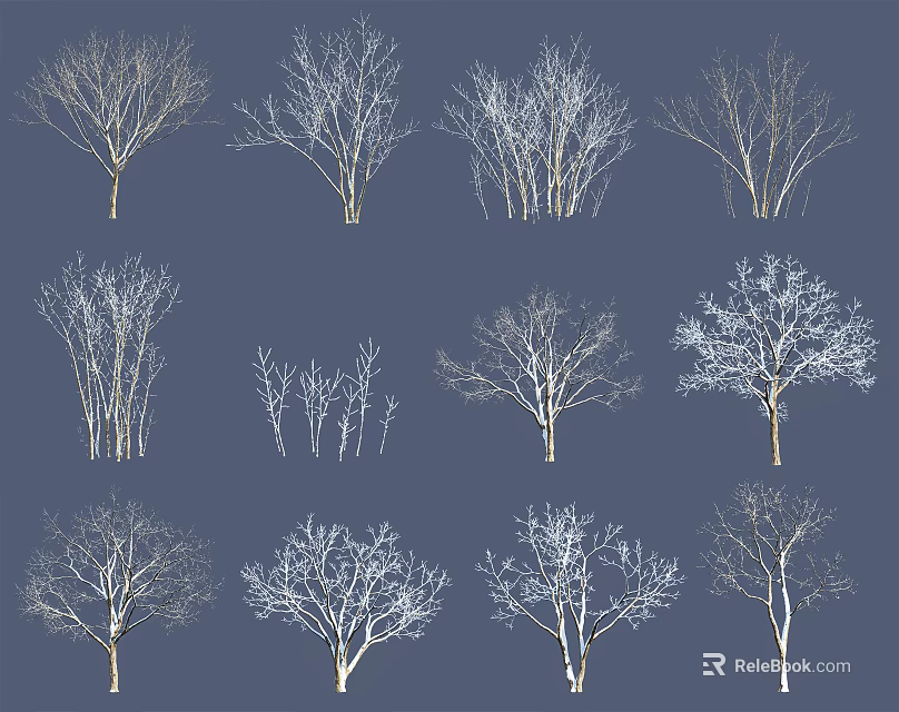 Various Arbor Tree Silhouettes With Different Branch Structures And Shapes 3d model 