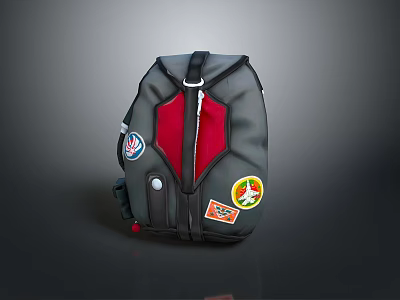 Black Backpack With Red Accents And Colorful Stickers For Everyday Use 3d model