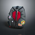 Black Backpack With Red Accents And Colorful Stickers For Everyday Use