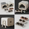 Garden Decorative Small Wooden Grey House Ornament With Two Containers And Toy