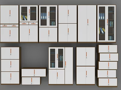 White Modern Bookcases With Glass Doors And Drawer Storage Units 3d model