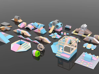Modular Kids Indoor Playground Equipment With Slides Tunnels Climbing Structures And Soft Colors 3d model