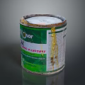 Household Paint Can With Stained Exterior Green Label And Used Condition