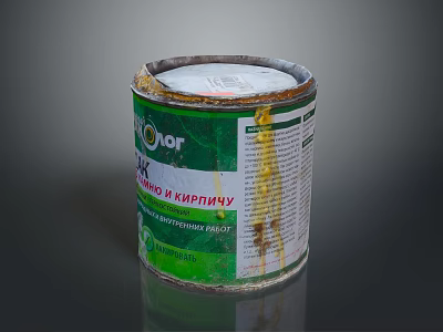 Household Paint Can With Stained Exterior Green Label And Used Condition 3d model