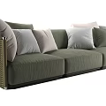 Cozy Green Three Seater Sofa With Multiple Cushions In Various Soft Tones