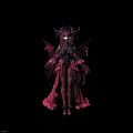 Children Fantasy Character With Pink Hair Black Horns And Red Wings Costume