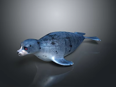 Blue Gray Spotted Seal On Sleek Surface With Reflection And Lighting 3d model