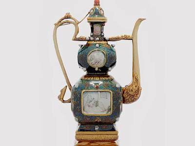Traditional Ceramic Ware with Gold Accents Colorful Patterns Handle Spout and Intricate Design 3d model