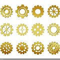 Industrial Equipment Mechanical Components Set With Various Golden Gears for Engineering