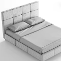 Modern Tufted Double Bed With Gray Upholstered Headboard And Beige Bedspread 3d model