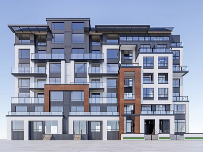 Modern Multi Storey Apartment Building with Glass Brown White Walls Multiple Balconies and Layered Design 3d model