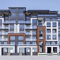 Modern Multi Storey Apartment Building with Glass Brown White Walls Multiple Balconies and Layered Design