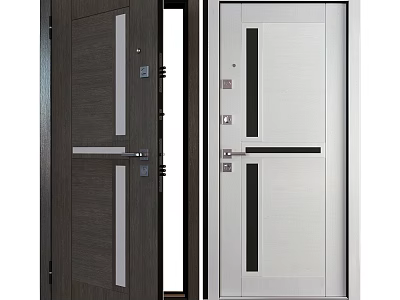 Modern Swing Doors With Dark Wooden And Light Colored Design Decorative Strips And Handles 3d model