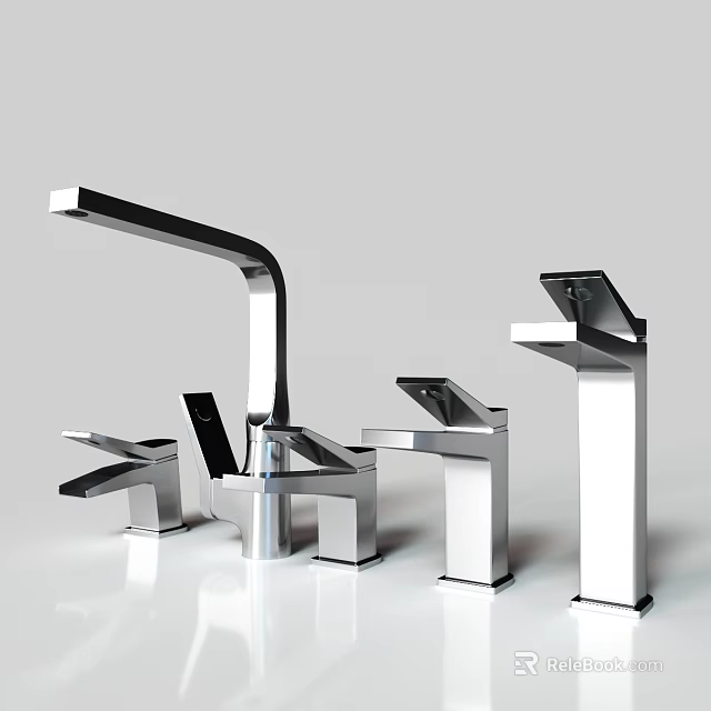 Modern Kitchen Faucets With Various Stylish Designs And Stainless Steel Build 3d model 
